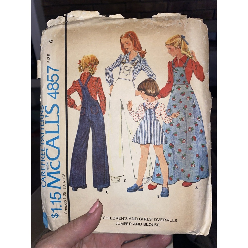McCalls 4857 Vintage 1975 Childrens Overalls Jumper Blouse Pattern Size 6 Cut